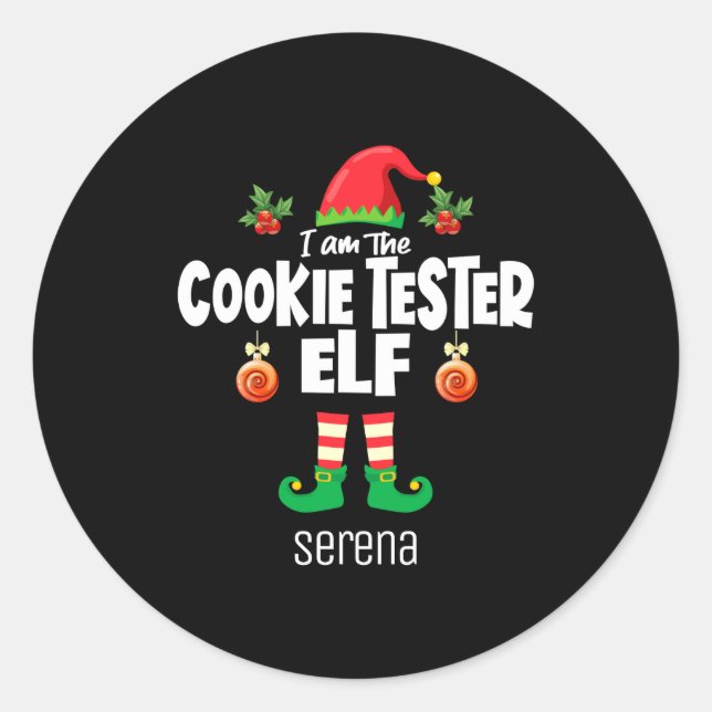 Sticker Rond Cookie Tester Elf Family Matching Christmas Name  (Devant)