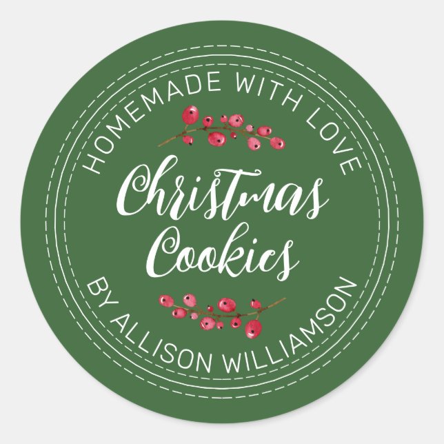Sticker Rond Cookies de canneberge de Noël maison Vert (Devant)