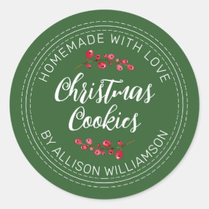 Sticker Rond Cookies de canneberge de Noël maison Vert