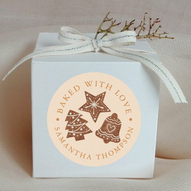 Sticker Rond Cookies de Noël cuits avec amour Jaune (Créateur téléchargé)