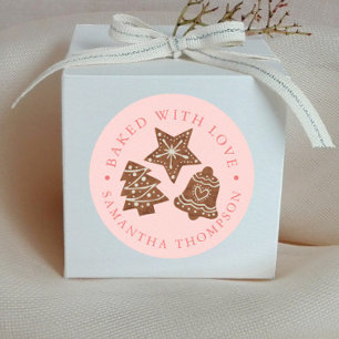 Sticker Rond Cookies de Noël cuits avec amour rose