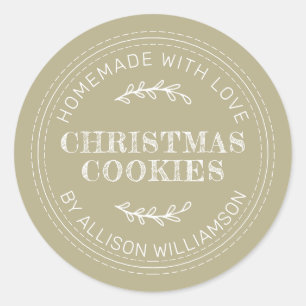 Sticker Rond Cookies de Noël faits maison vert olive pâle