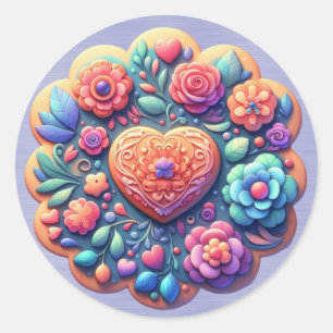 Sticker Rond Cookies Décorés En Fleurs