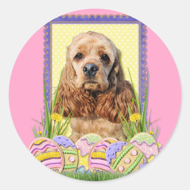 Sticker Rond Cookies d'oeufs de Pâques - Cocker Spaniel (Devant)