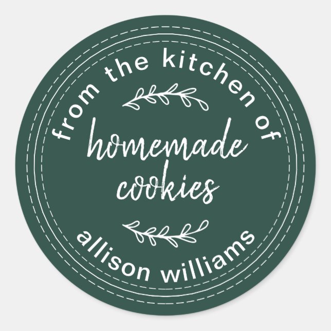 Sticker Rond Cookies Maison Rustiques Vert Foncé (Devant)