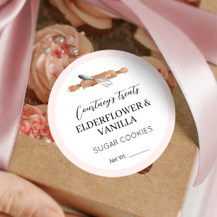 Sticker Rond Cookies Sucre Élégants De Rose Vierge Dessert Emba