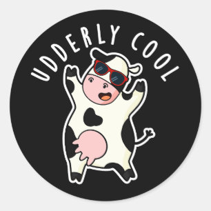 Sticker Rond Cool âgé Funny Cow Pun Dark BG