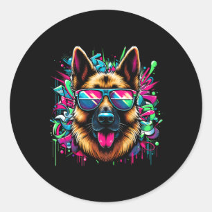 Sticker Rond Cool allemand berger chien Graffiti Art Style Chri