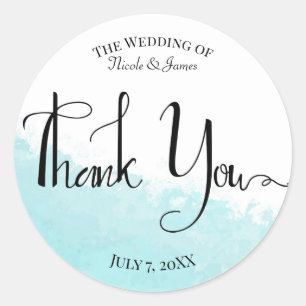 Sticker Rond Cool Aqua Blue Wave Splash Wedding Merci