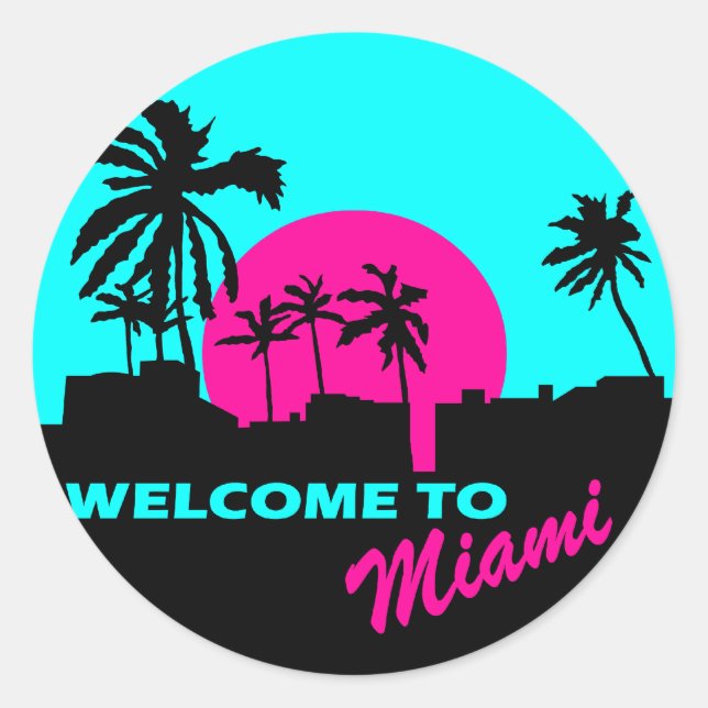 Sticker Rond Cool Bienvenue à Miami design (Devant)