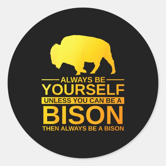 Sticker Rond Cool Bison Design For Men Women Buffalo Animal Lov (Devant)