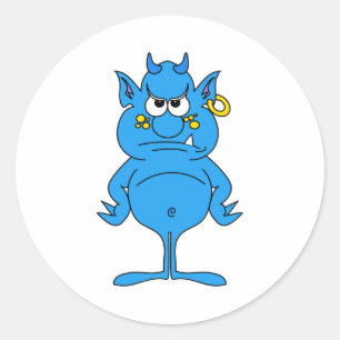 Sticker Rond cool bleu diable avec attitude