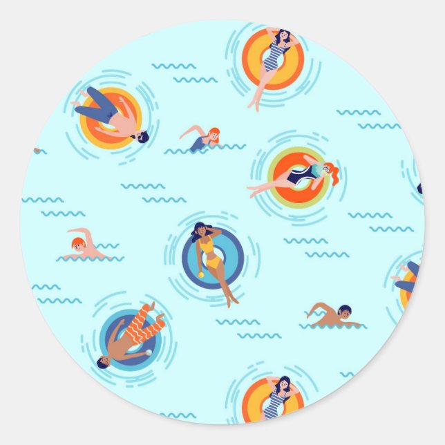 Sticker Rond Cool Blue pool party Été (Devant)