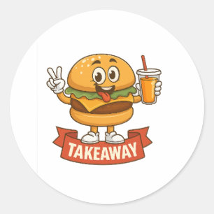 Sticker Rond Cool Burger Buddy avec jus - Caricature amusante C