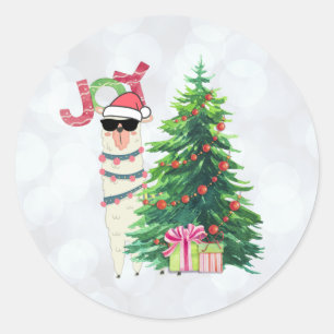 Sticker Rond Cool Christmas Llama   Joy Typography   Réserver