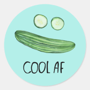 Sticker Rond Cool comme concombre "Cool AF" Funny Watercolor
