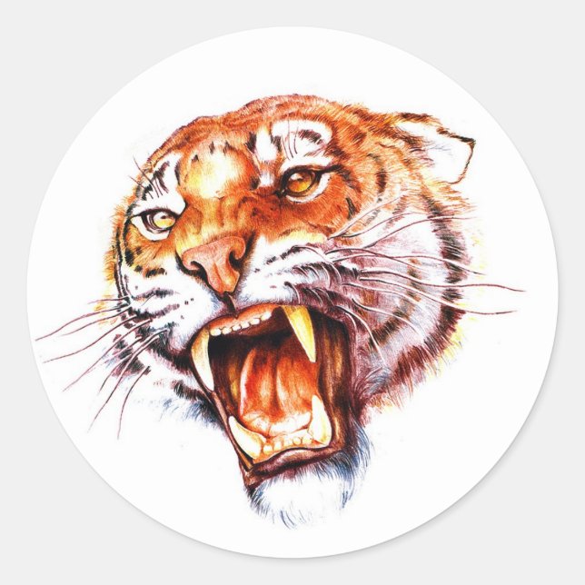 Sticker Rond Cool dessin animé symbole tatouage tête de tigre r (Devant)