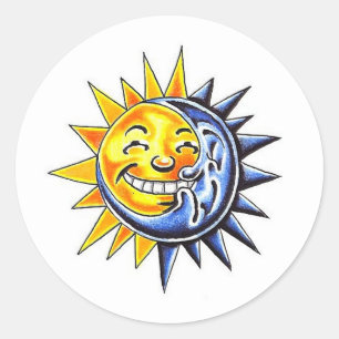 Sticker Rond Cool dessin animé tatouage symbole joyeux soleil l