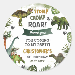 Sticker Rond Cool Dinosaures Jurassique Garçon fête d'anniver