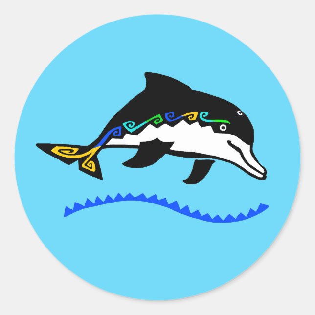 Sticker Rond Cool DOLPHIN - Graphique original - Faune de mer (Devant)