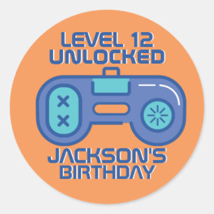 Sticker Rond Cool Gamer Niveau Déverrouillé Jeu Garçon Annivers