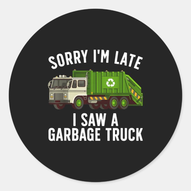 Sticker Rond Cool Garbage Truck Art For Men Women Kids Garbage  (Devant)