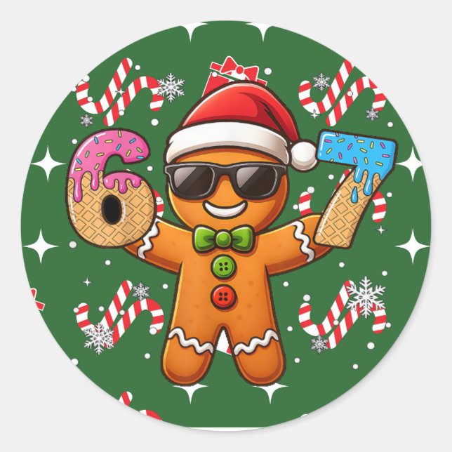 Sticker Rond Cool Gingerbread 67 — Holiday Ice‑Cream Numbers (Devant)