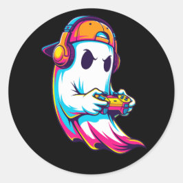 Sticker Rond Cool Halloween Ghost Gamer
