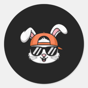 Sticker Rond Cool Lapin De Pâques Avec Casquette Garçons Drôle