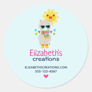 Sticker Rond Cool Llama et souriant Kawaii Sun Business
