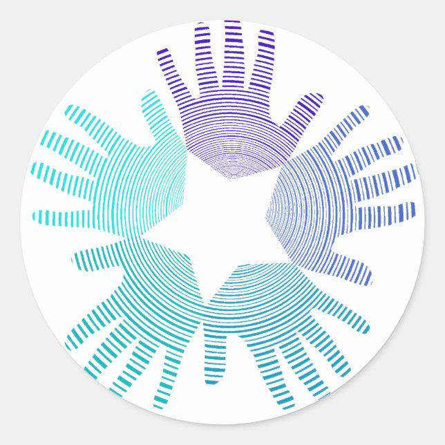 Sticker Rond Cool Lumière et bleu foncé cercles mains et une ét (Devant)