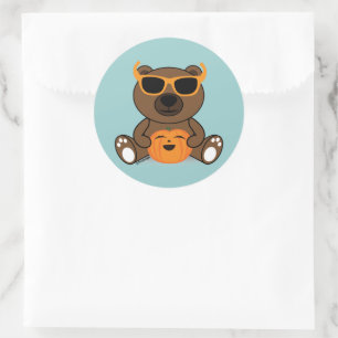 Sticker Rond Cool mignon Halloween lunettes de soleil et citrou