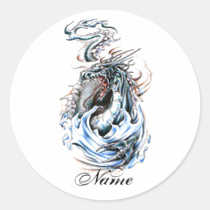 Sticker Rond Cool Moyen Age Eau vert Dragon tatouage