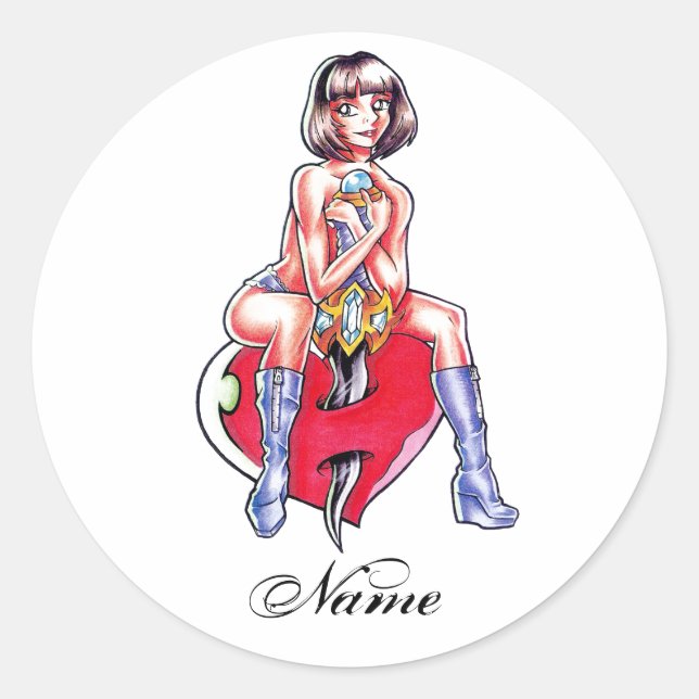 Sticker Rond Cool mûre manga fille coeur et Dagger tatouage (Devant)