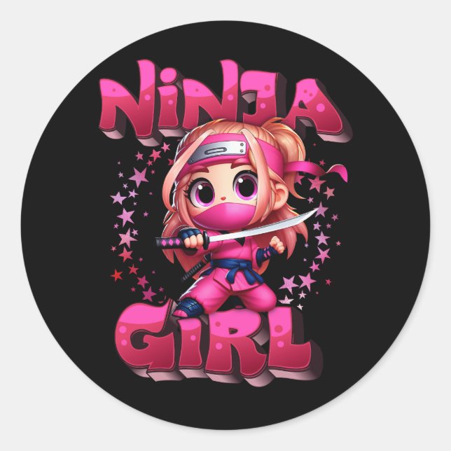 Sticker Rond Cool Ninja Girl Art Pour Enfants Filles Ninja Form (Devant)