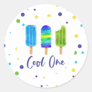 Sticker Rond Cool One 1er Anniversaire bleu vert
