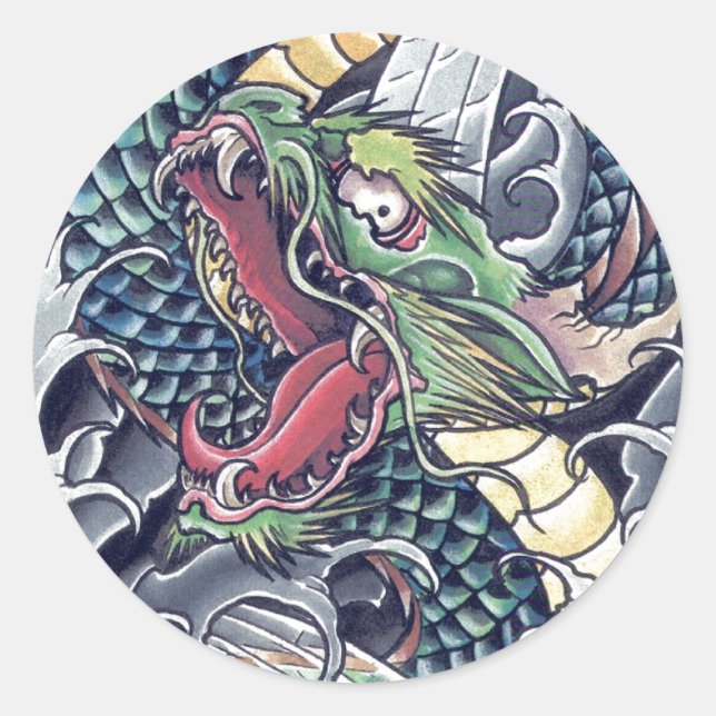 Sticker Rond Cool oriental dragon god tatouage (Devant)