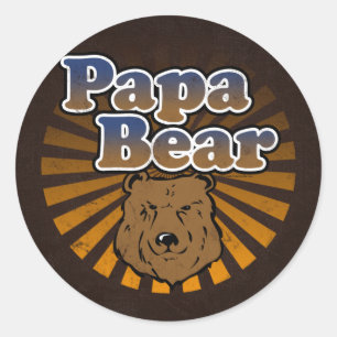 Sticker Rond Cool Papa Bear, Brown/Bleu/Gold Papa Cadeau