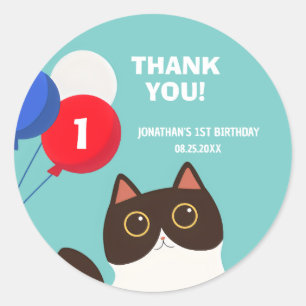 Sticker Rond Cool  Parti de chats Balloon Anniversaire de enfan