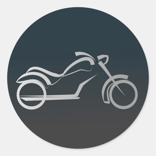 Sticker Rond Cool personnalisé Silver Motorcycle cadre noir (Devant)