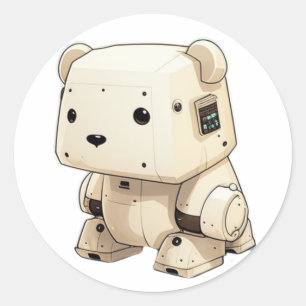 Sticker Rond Cool Petit soldat Robot Bear : Prêt à aider en S