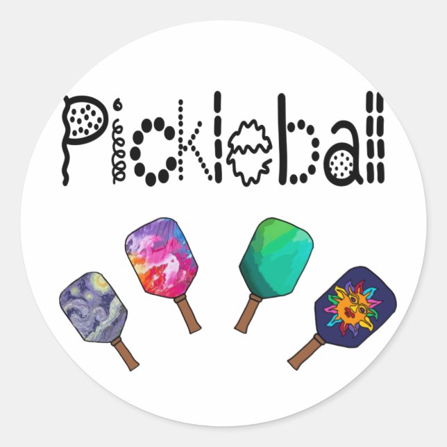 Sticker Rond Cool Pickleball et Paddles Sports Art (Devant)
