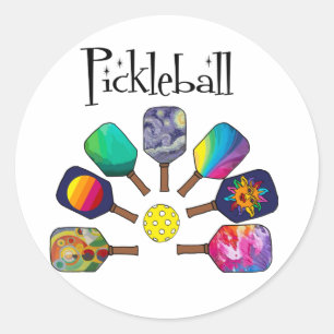 Sticker Rond Cool Pickleball Paddle Sports Rainbow