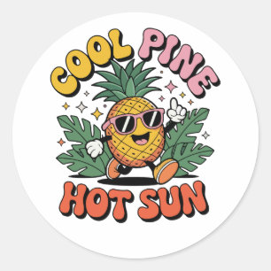 Sticker Rond Cool Pine Hot Sun Rétro Ananas Été Vibes