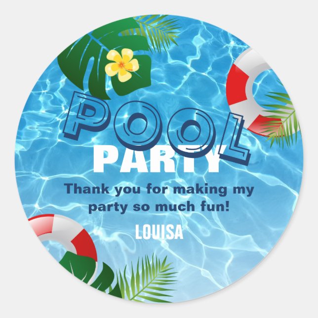 Sticker Rond Cool Pool Party Merci Anniversaire (Devant)