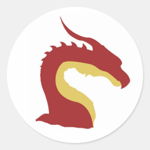 Sticker Rond Cool Rouge et jaune Simple Imaginaire dragon emblè