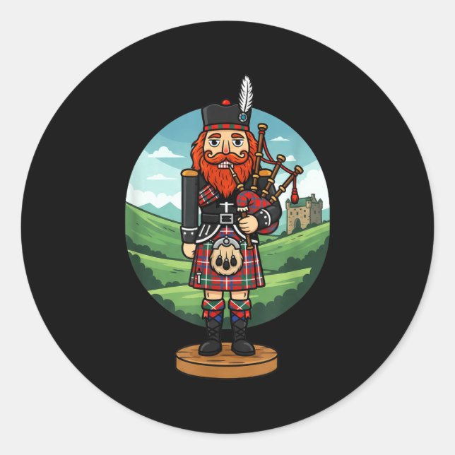 Sticker Rond Cool Scottish Nutcracker Bagpes  (Devant)