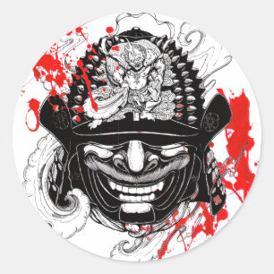 Sticker Rond Cool splatz de sang samurai démon masque helm tato