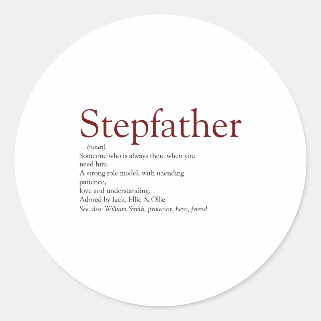 Sticker Rond Cool Stepfather Stepdad Definition Fun Gray Kids  (Devant)
