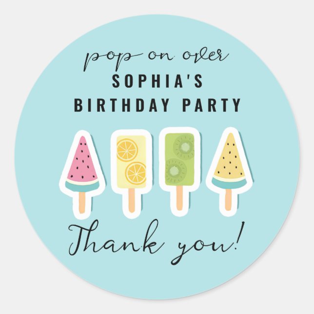 Sticker Rond Cool Summer Popsicle Anniversaire (Devant)